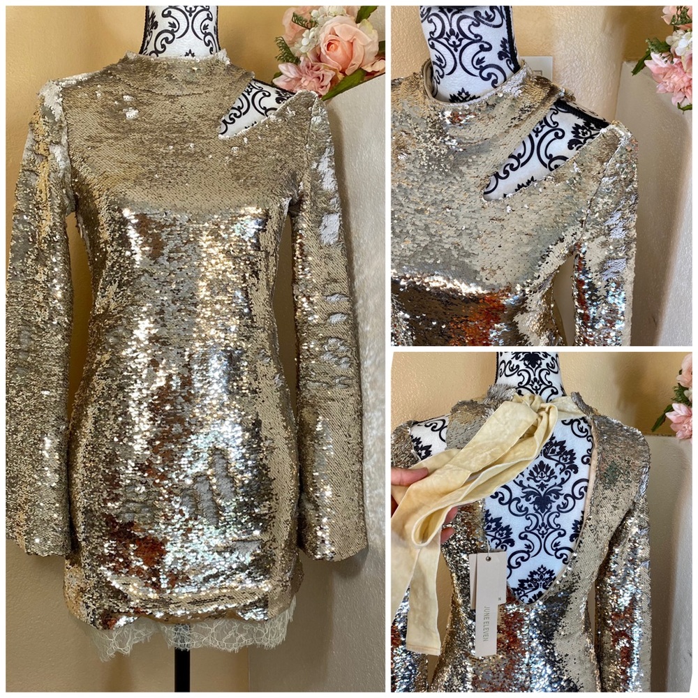 New Sequins Cut Out Shoulder Dress